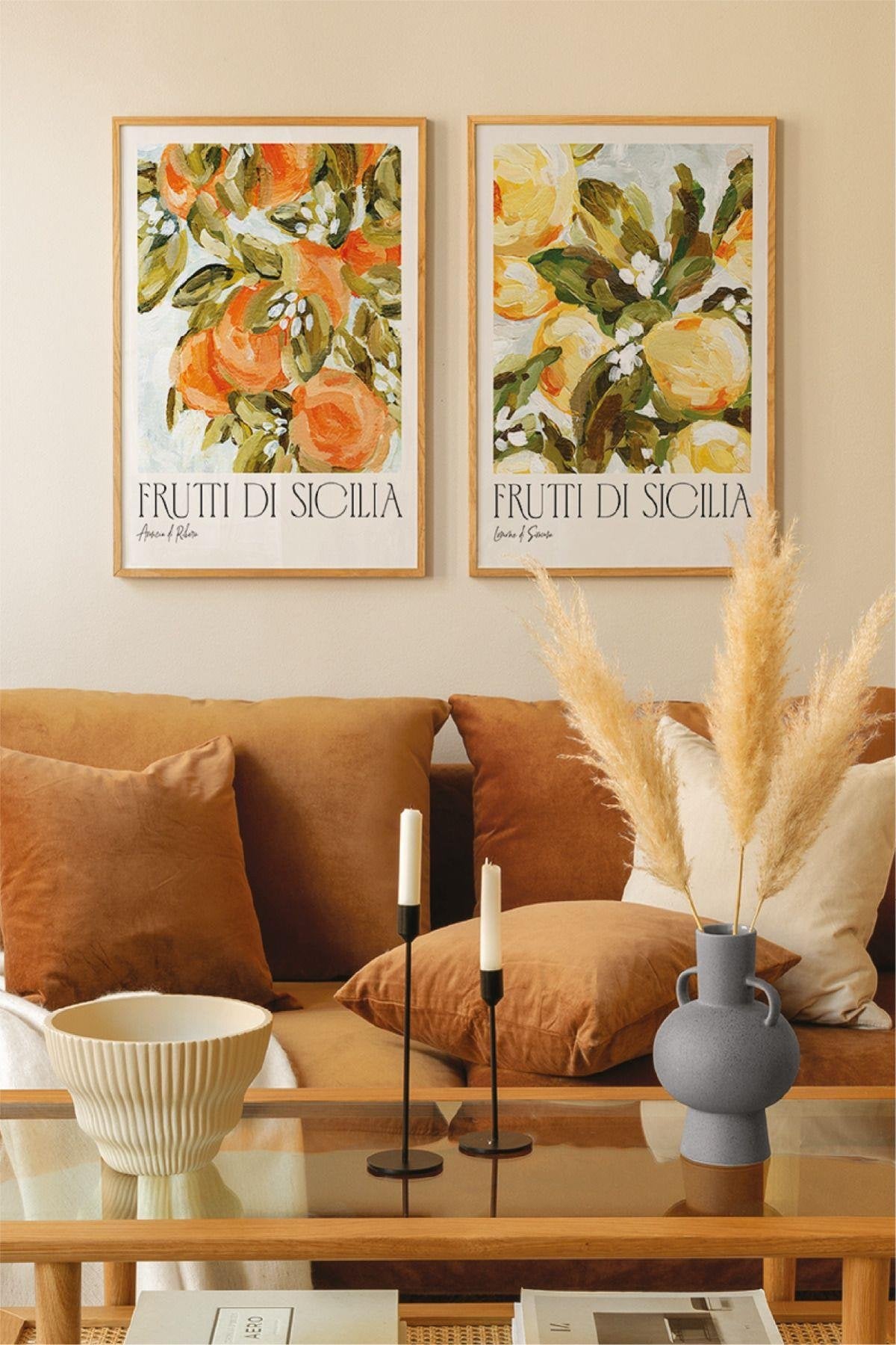 2 Parça Fruttı Temalı Ahşap Çerçeve Görünümlü Tablo Seti