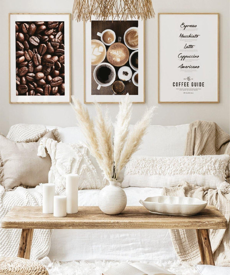 3 Parça Coffee Temalı Ahşap Çerçeve Görünümlü Tablo Seti