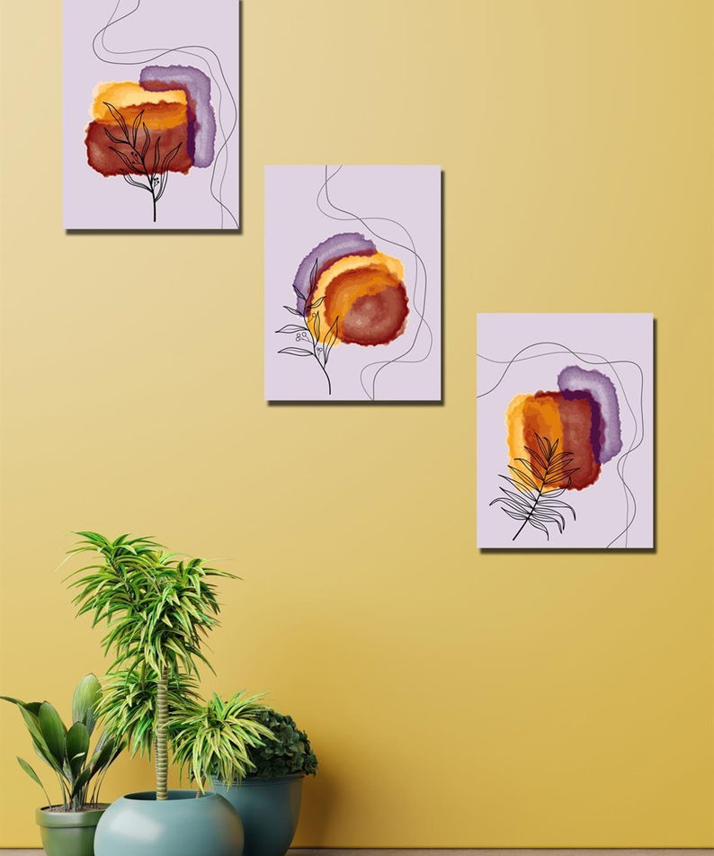 Suluboya tarzında 3'lü sanatsal tablo seti