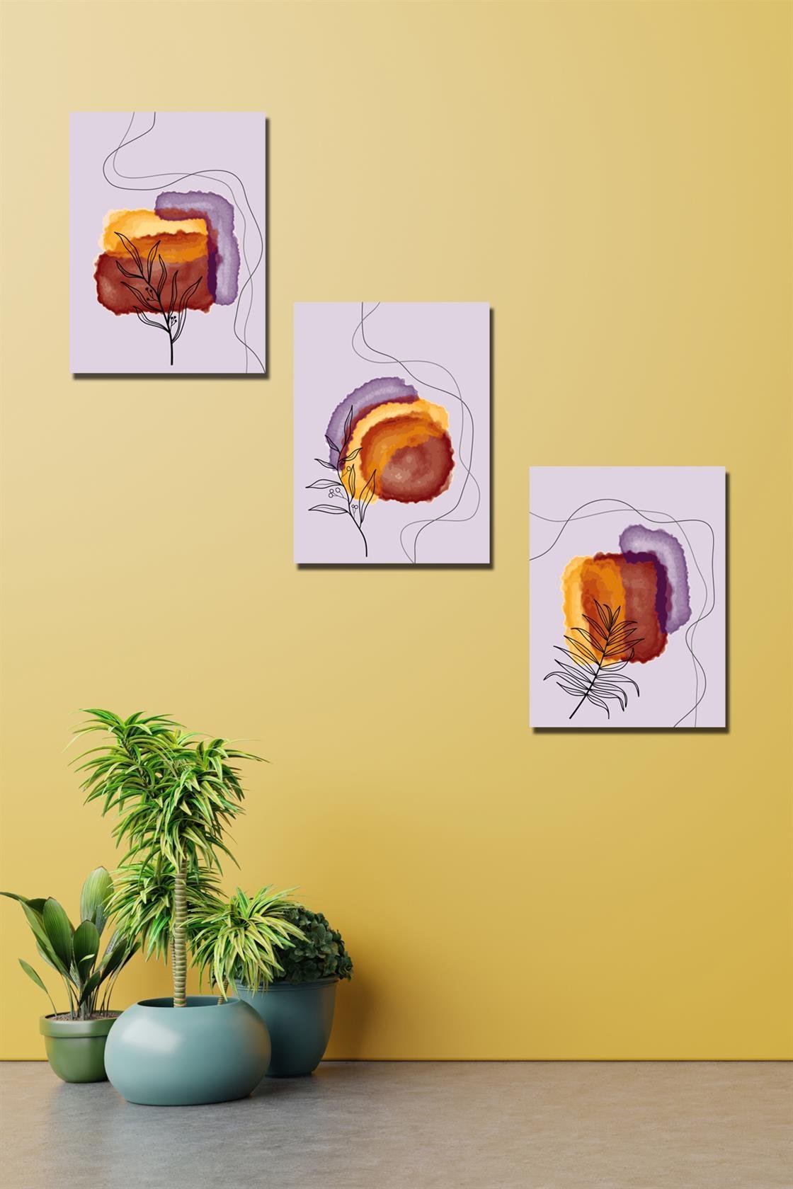 Suluboya tarzında 3'lü sanatsal tablo seti