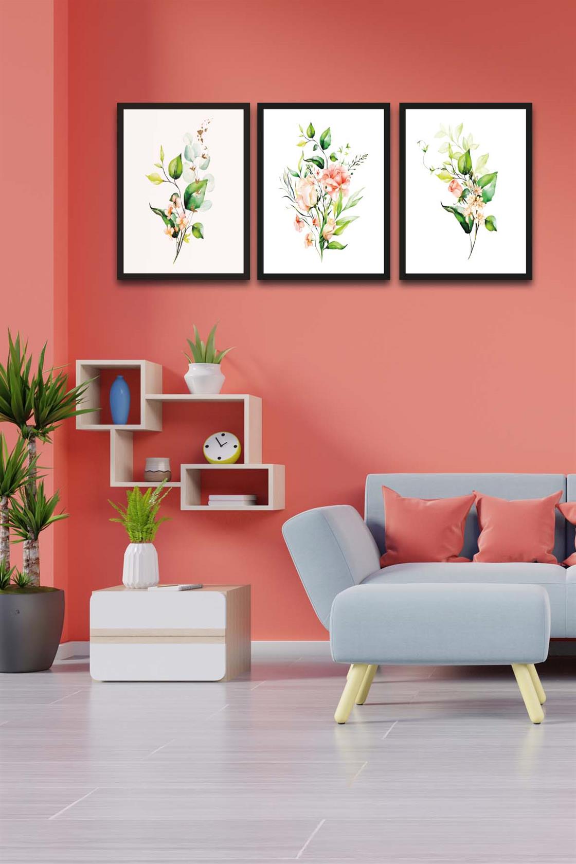 3 Parça Bohem Tarzı Dijital Baskı Yeşil Çiçekler