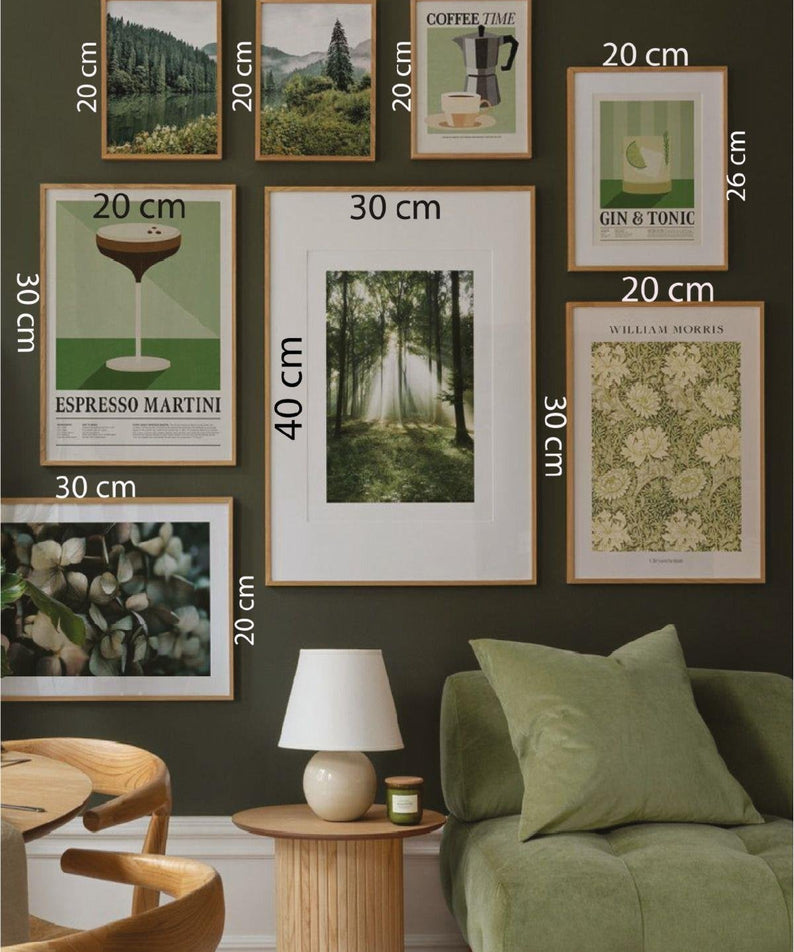 8 Parça Orman Ve Botanik Temalı Ahşap Çerçeve Görünümlü Tablo Serti