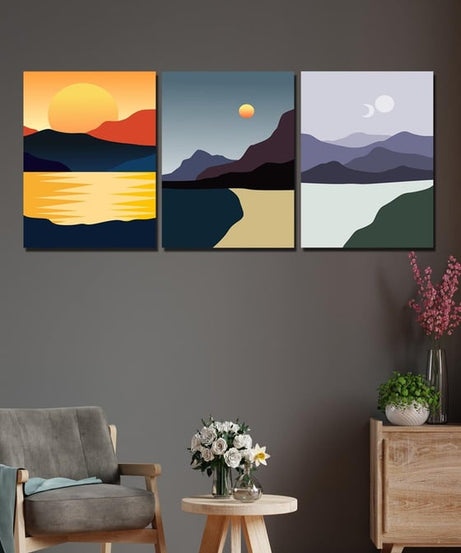 3 Parça Günbatımı Seti dijital baskı