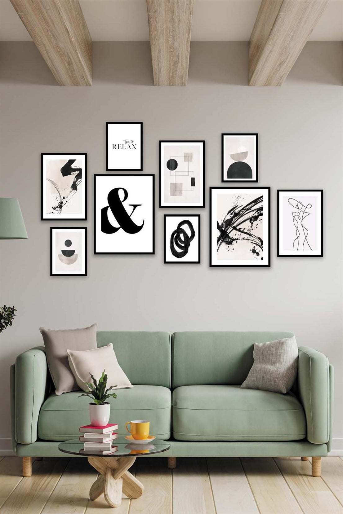 Siyah Geometrik Ve Line Art Temalı Tablo Seti