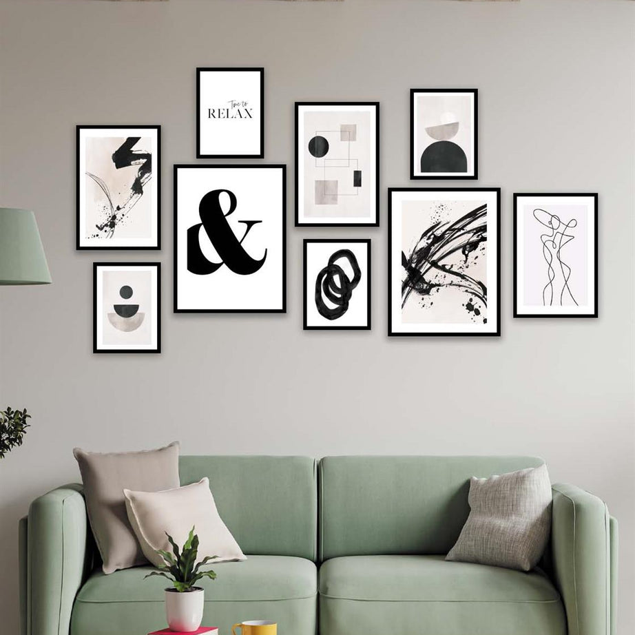 Siyah Geometrik Ve Line Art Temalı Tablo Seti