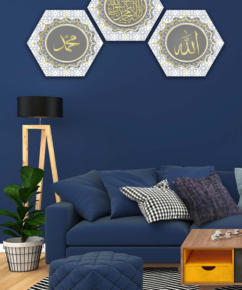 3 Parça Petek Tasarım Dini Tablo Seti