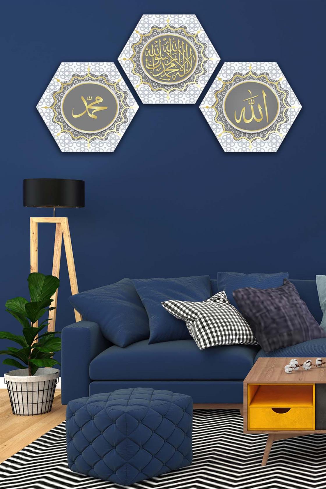 3 Parça Petek Tasarım Dini Tablo Seti