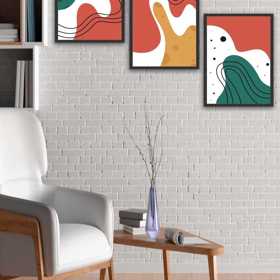 3 Parça Renkli Modern Tarzda Siyah Çerçeve Görünümlü Uv Baskı Mdf Tablo Seti
