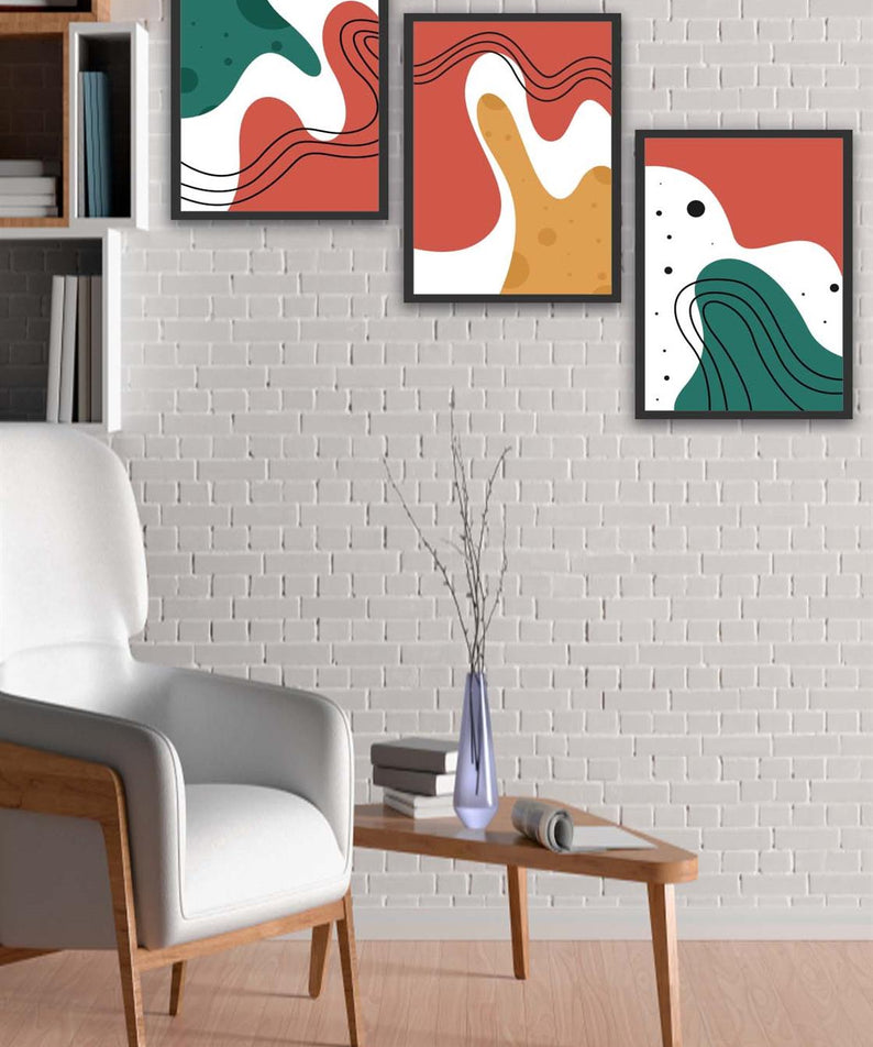 3 Parça Renkli Modern Tarzda Siyah Çerçeve Görünümlü Uv Baskı Mdf Tablo Seti