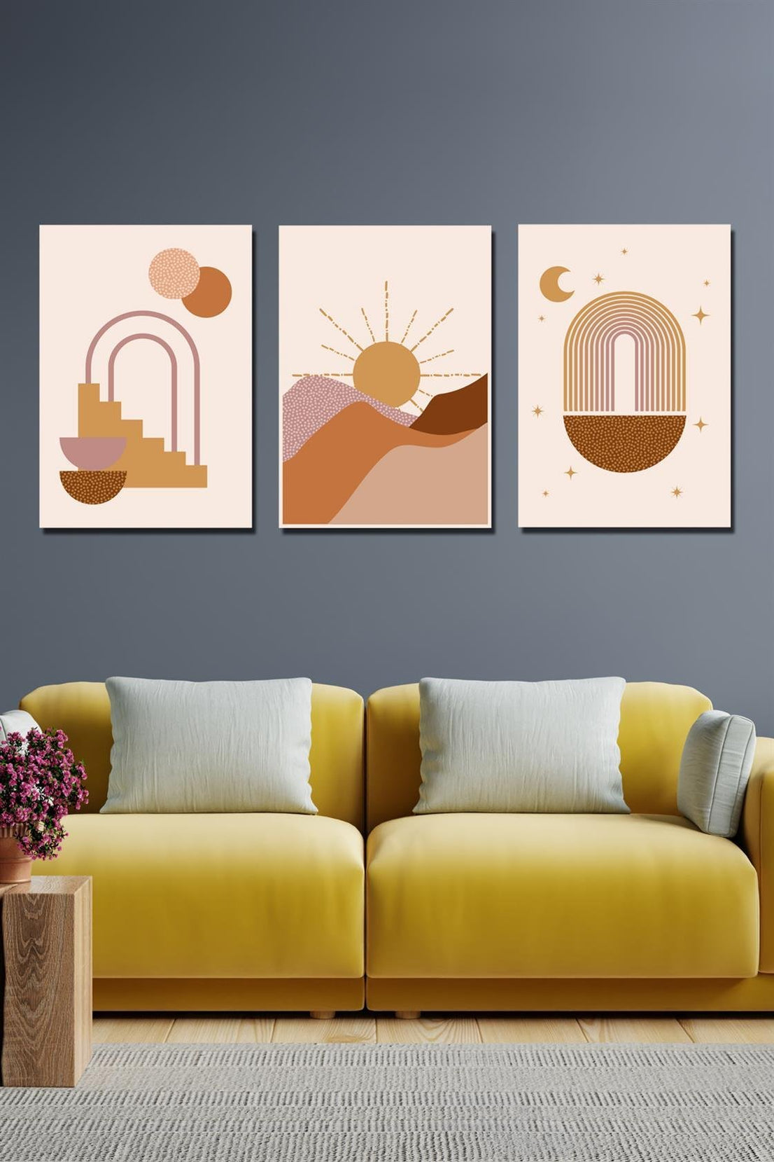 3 parça sanatsal tarzda dijital baskı tablo seti