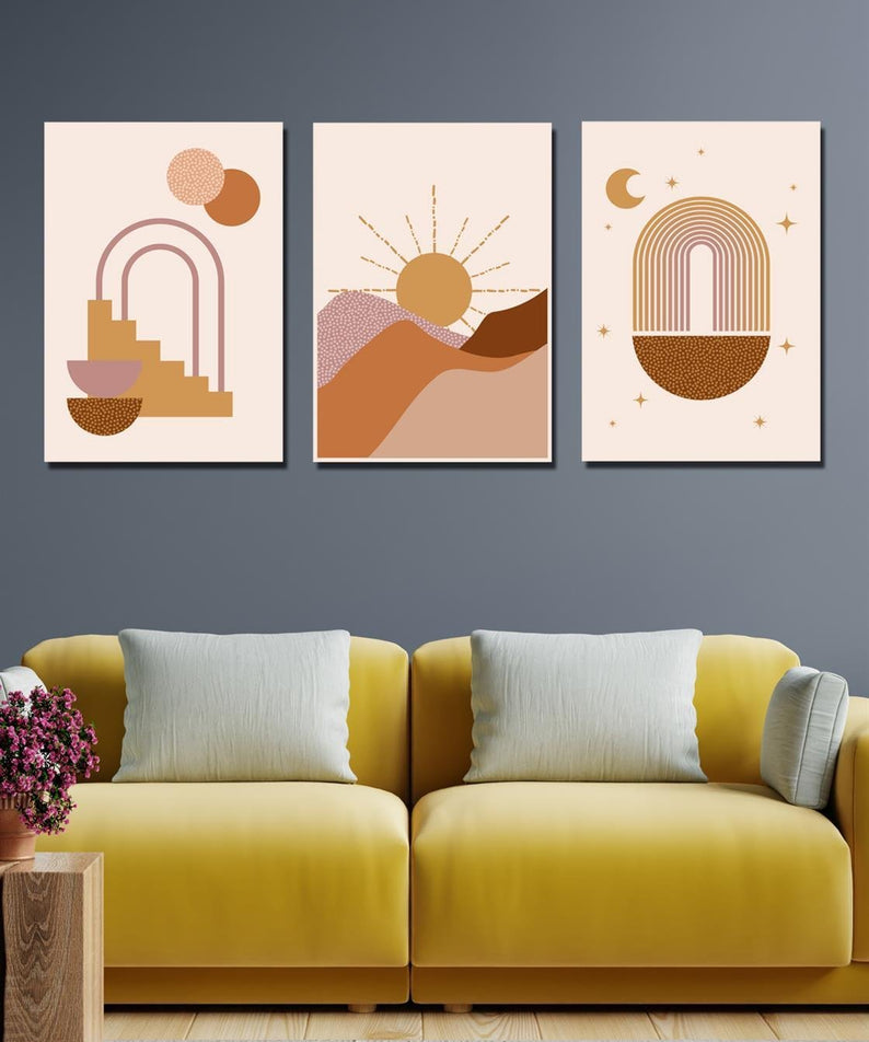 3 parça sanatsal tarzda dijital baskı tablo seti