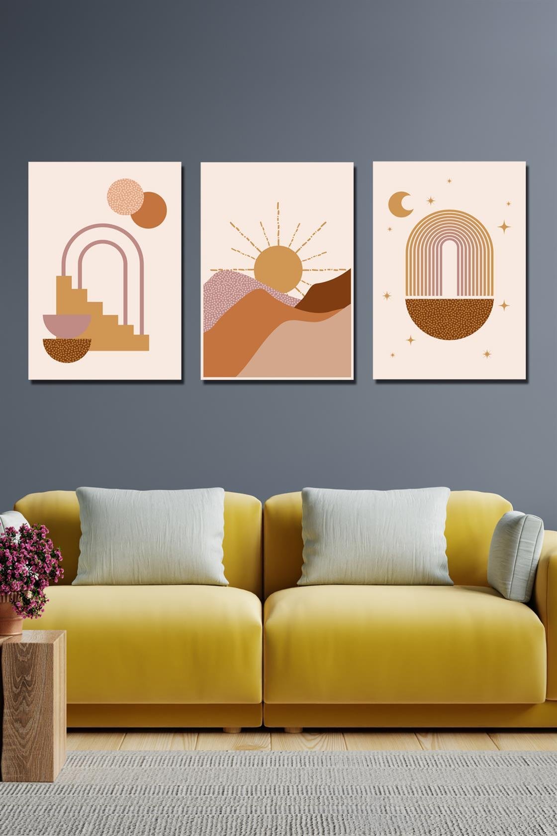 3 parça sanatsal tarzda dijital baskı tablo seti