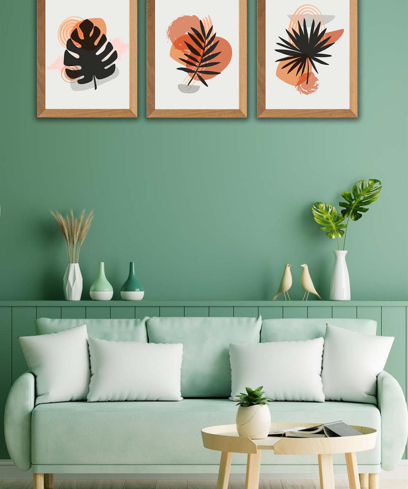 Modern Yaprak Tarzında Ahşap Çerçeve Görünümlü Sanatsal Tablo Seti