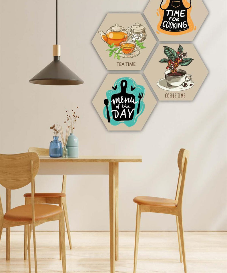 4 Parça Altıgen Mutfak Petek Tasarım Mdf Tablo Seti