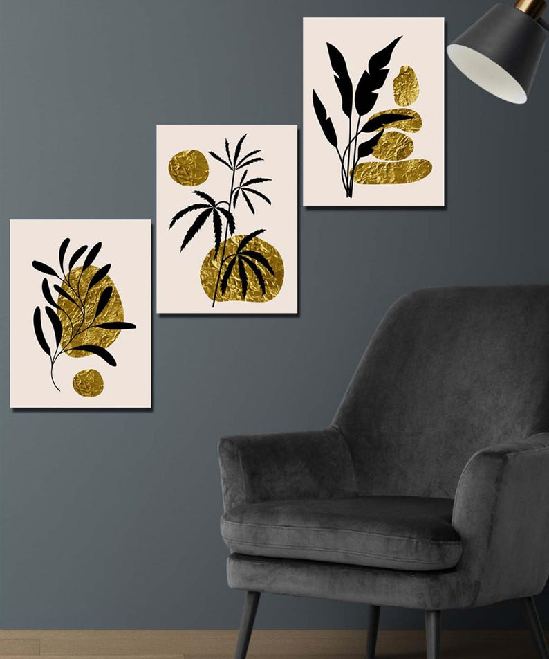 Gold varak 3'lü dijital baskı tablo seti