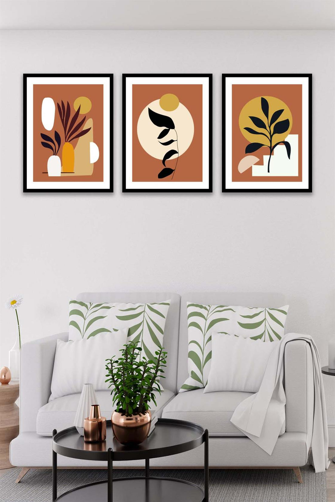 3 Parça Bohem Tarzında Sanatsal (Siyah çerçeve görünümlü) Uv Baskı Mdf Tablo Seti