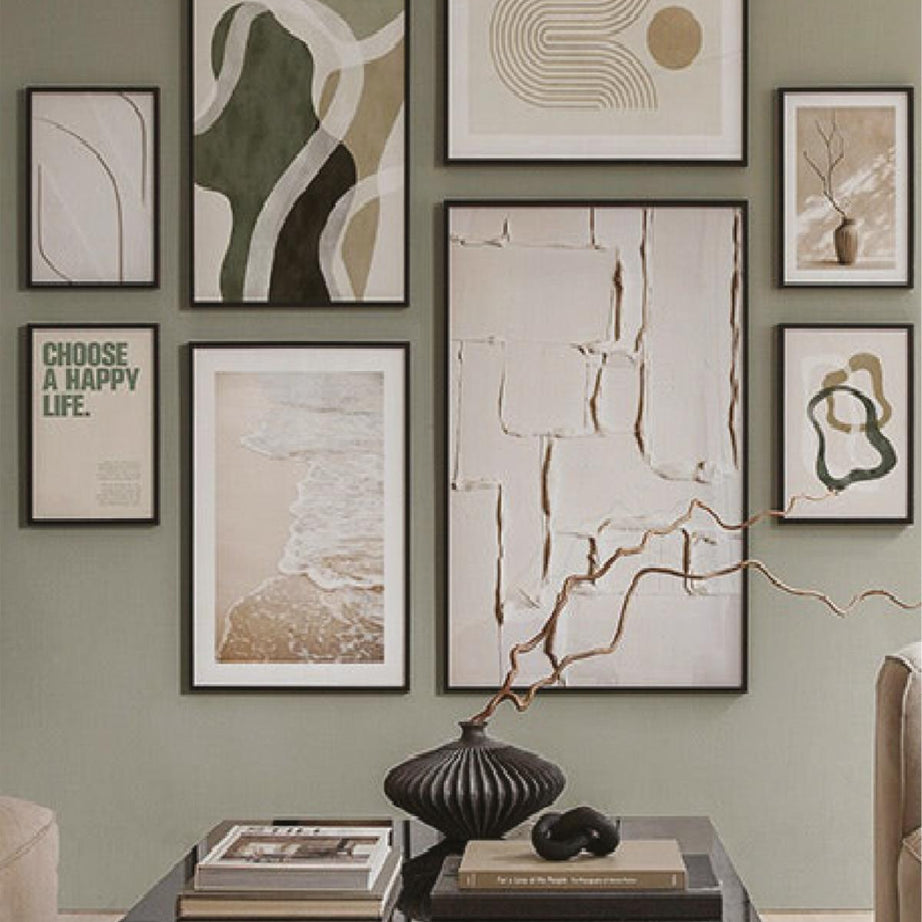 8 Parça Choose A Happy Soyut Modern Sanat (SİYAH ÇERÇEVE GÖRÜNÜMLÜ) Tablo Seti