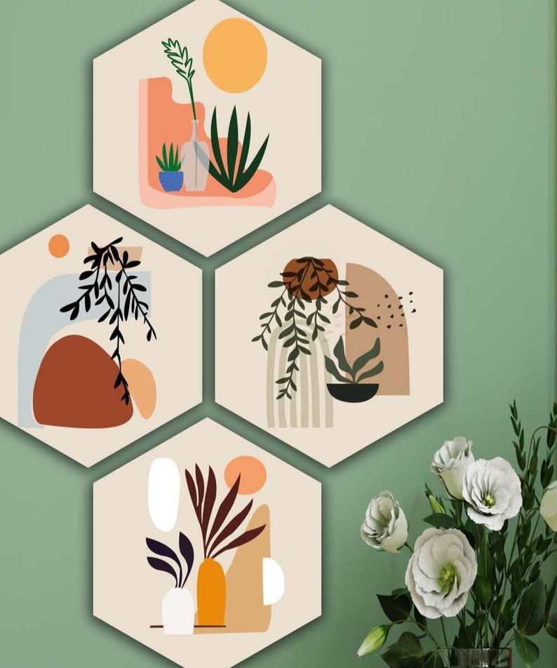 4 Parça Bohem Tarzı Petek Tasarım Tablo Seti