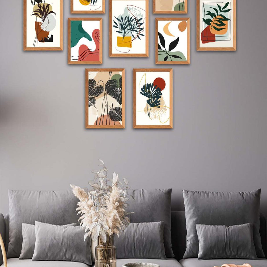 10 Parça Bohem Tarzda Sanatsal Ahşap Çerçeve Görünümlü Uv Baskı Mdf Tablo Seti