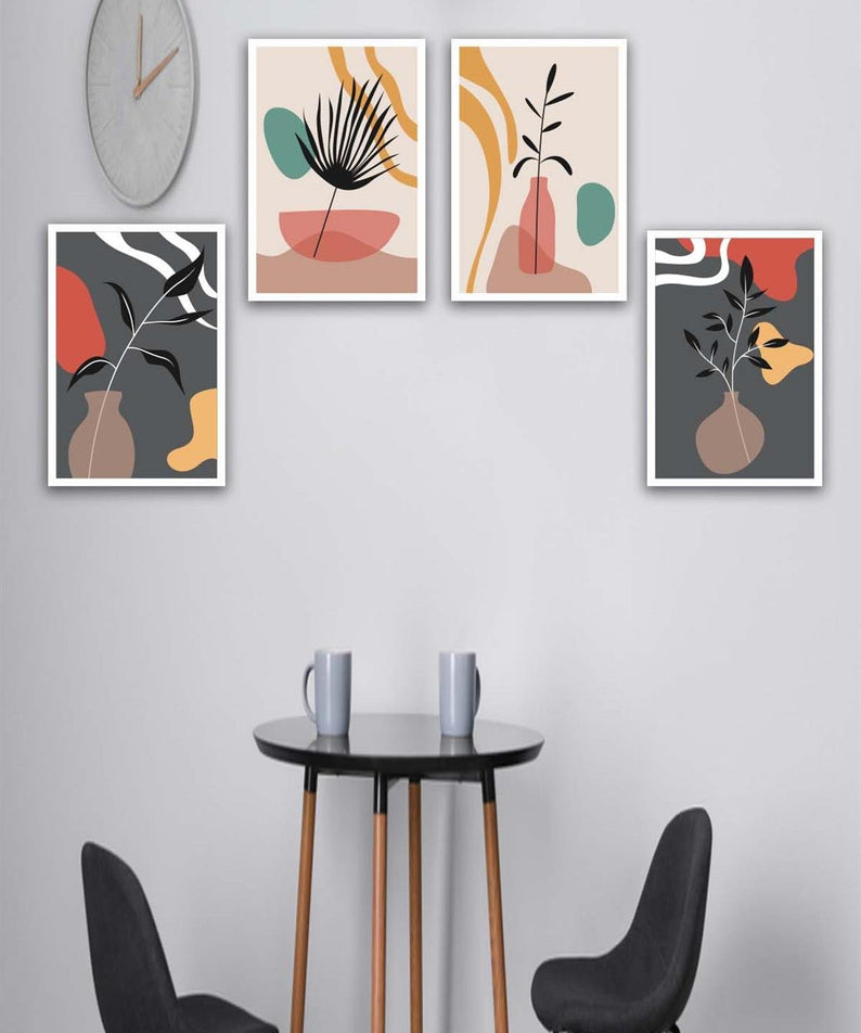 4 Parça Renkli Bohem Tarzında Tasarım Uv Baskı Mdf Tablo Seti