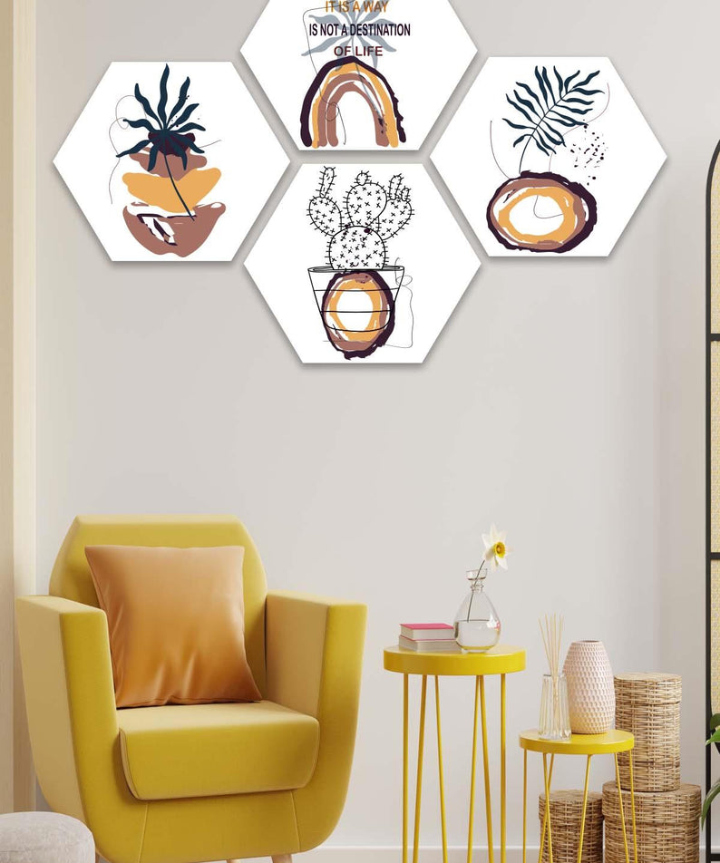 4 Parça Modern Tarzda Petek Tasarım Tablo Seti