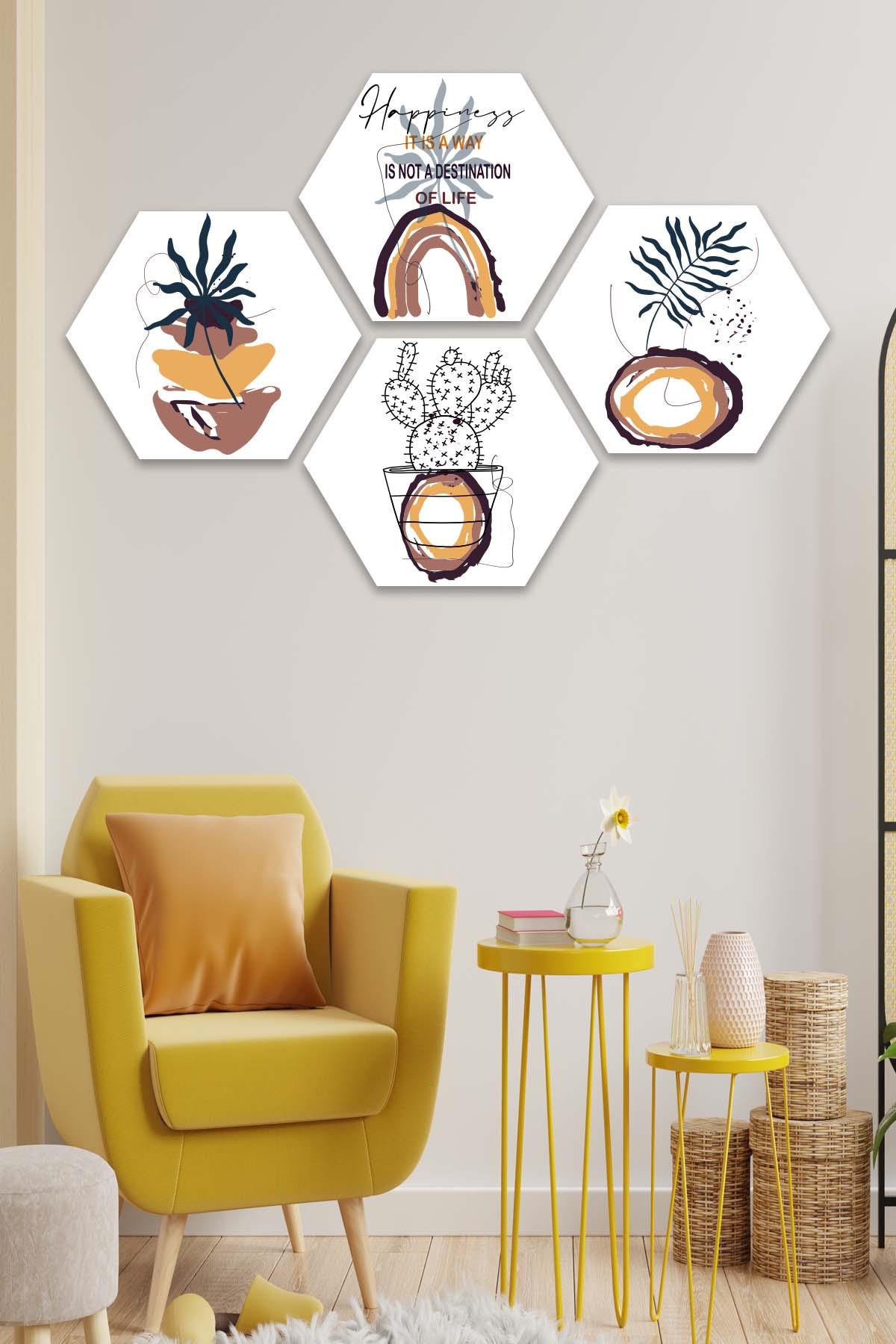 4 Parça Modern Tarzda Petek Tasarım Tablo Seti