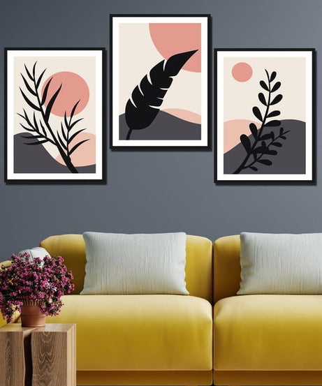 3 Parça Siyah çerçeve görünümlü sanatsal dijital baskı tablo seti