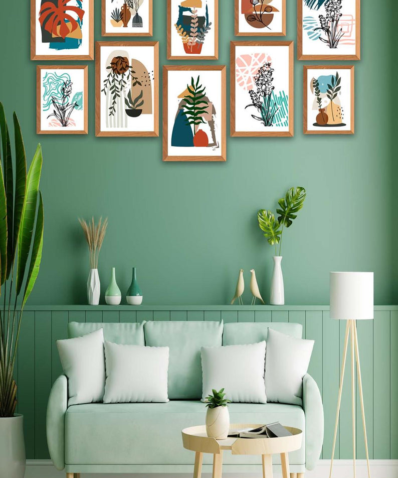 10 Parça Bohem Tarzında Ahşap Çerçeve Görünümlü Uv Baskı Mdf Tablo Seti