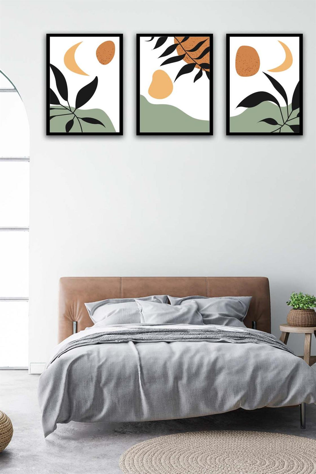 3 Parça Modern Bohem Tarzda Sanatsal Siyah Çerçeve Görünümlü Uv Baskı Mdf Tablo Seti