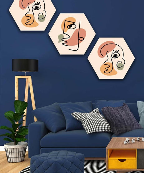 3 Parça Altıgen Petek Tasarımı Tarzında Bohem Mdf Tablo Seti