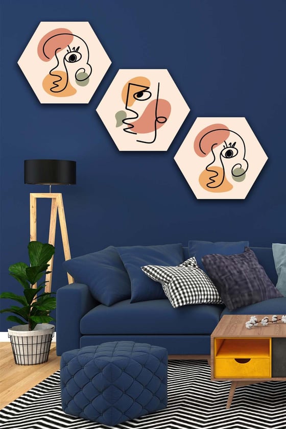 3 Parça Altıgen Petek Tasarımı Tarzında Bohem Mdf Tablo Seti