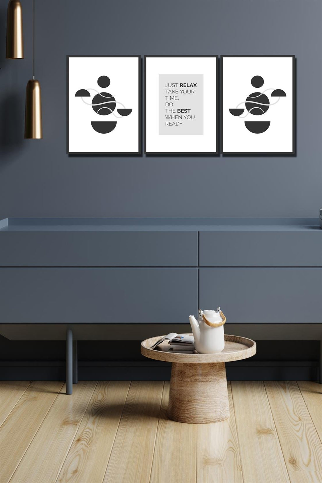 3 Parça modern tarzda siyah çerçeve görünümlü tablo seti