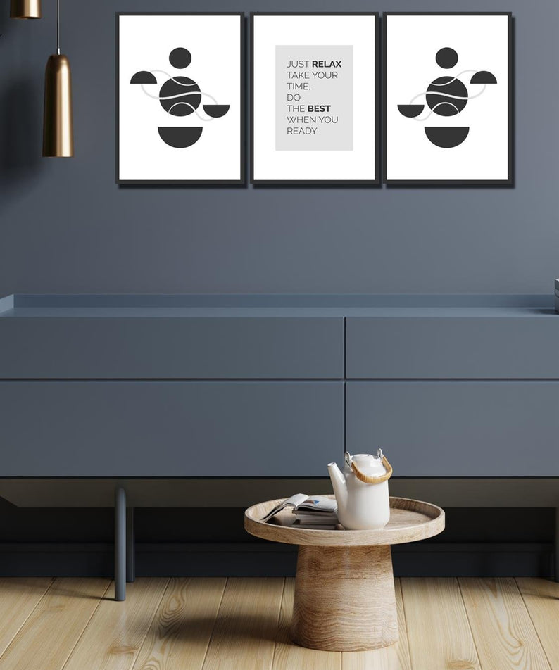 3 Parça modern tarzda siyah çerçeve görünümlü tablo seti