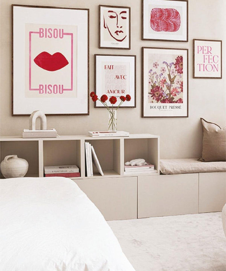 6 Parça Bısou Temalı Siyah Çerçeve Görünümlü Tablo Seti