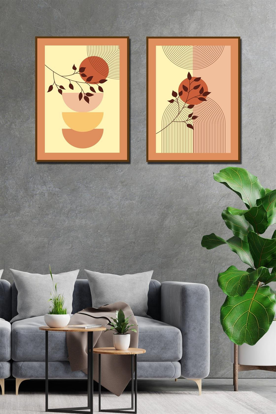 Çerçeve görünümlü 2 parça sanatsal tablo seti