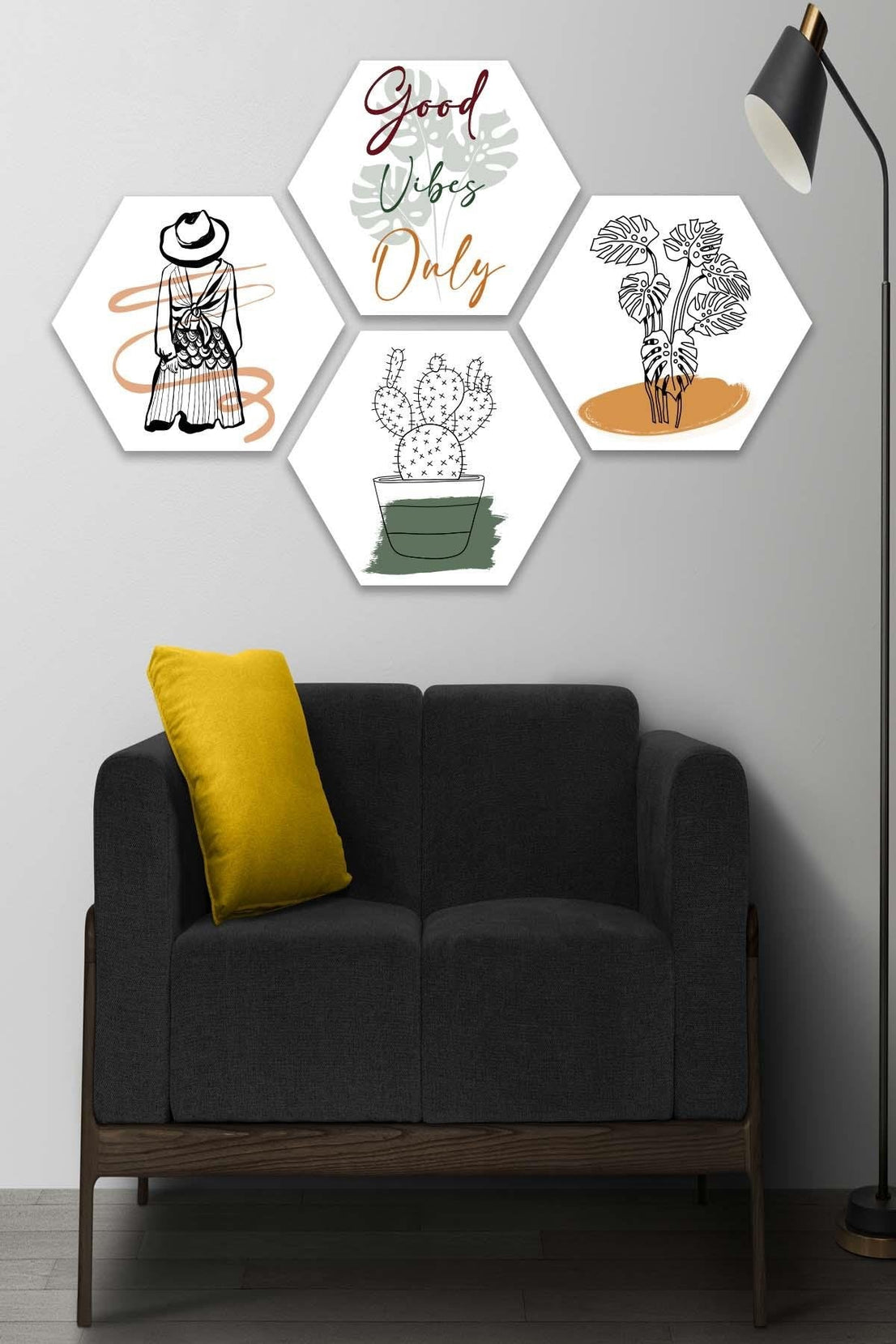 4 Parça Bohem Tarzında Petek Tasarım Tablo Seti