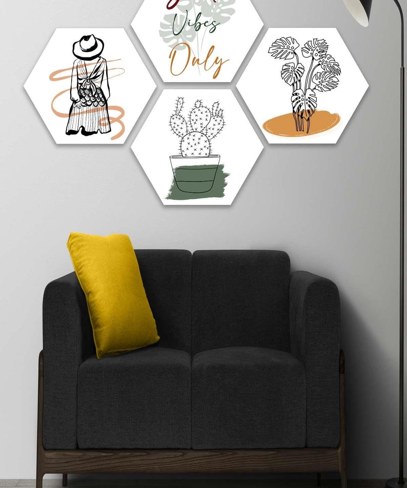 4 Parça Bohem Tarzında Petek Tasarım Tablo Seti