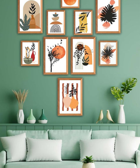 10 Parça Ahşap Çerçeve Görünümlü Sanatsal Tarzda Tablo Seti