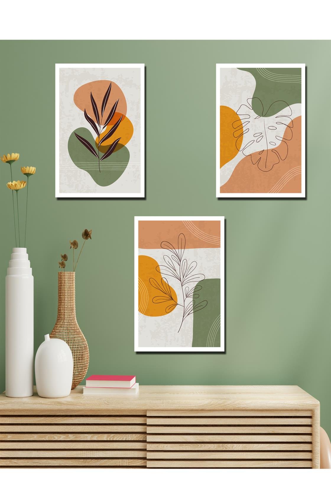 Sanatsal 3lü çiçek tarzi tablo seti 3mm