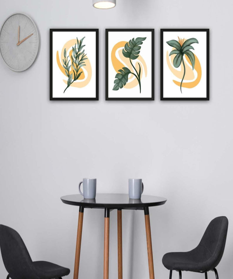 3 Parça Tüy ve Palmiye Temalı Tablo Seti