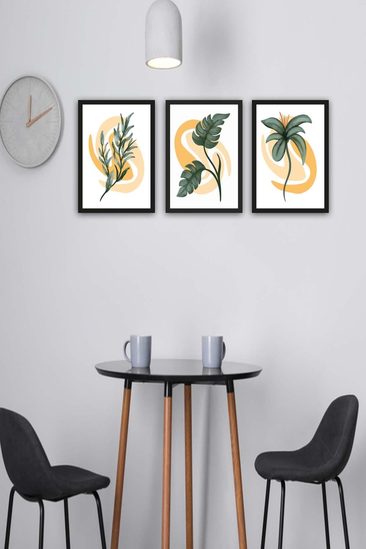 3 Parça Tüy ve Palmiye Temalı Tablo Seti