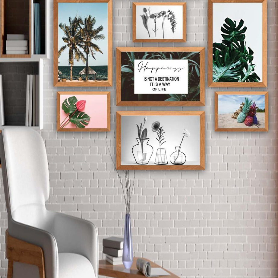 10 Parça Botanik Yaprak Modern Tarzda (Ahşap Çerçeve Görünümlü) Uv Baskı Tablo Seti