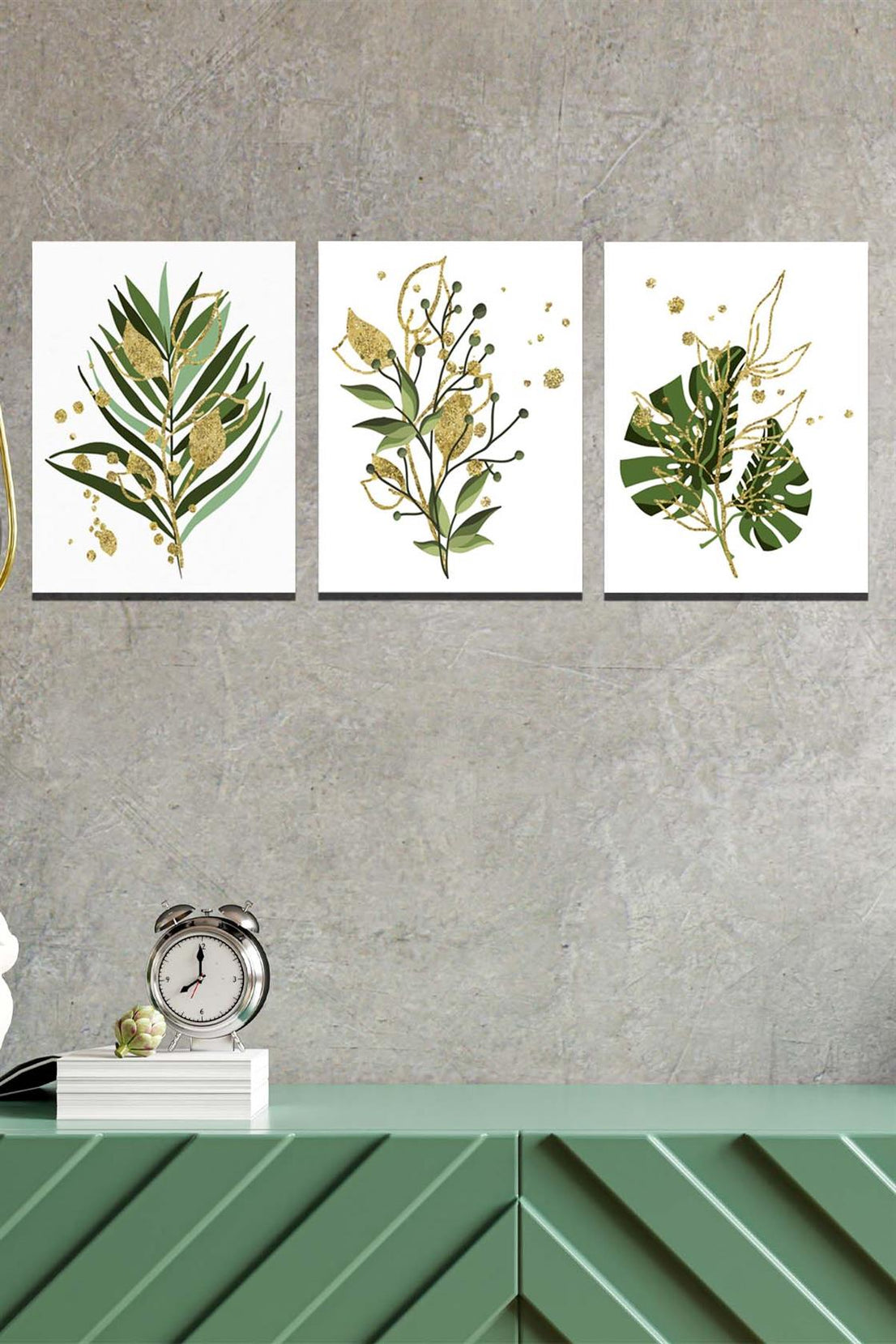 3 Parça botanic tarzda dijital baskı tablo seti