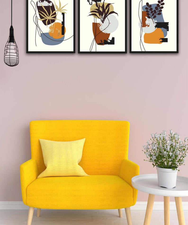 3 Parça Bohem Tarzda Sanatsal Siyah Çerçeve Görünümlü Uv Baskı Mdf Tablo Seti