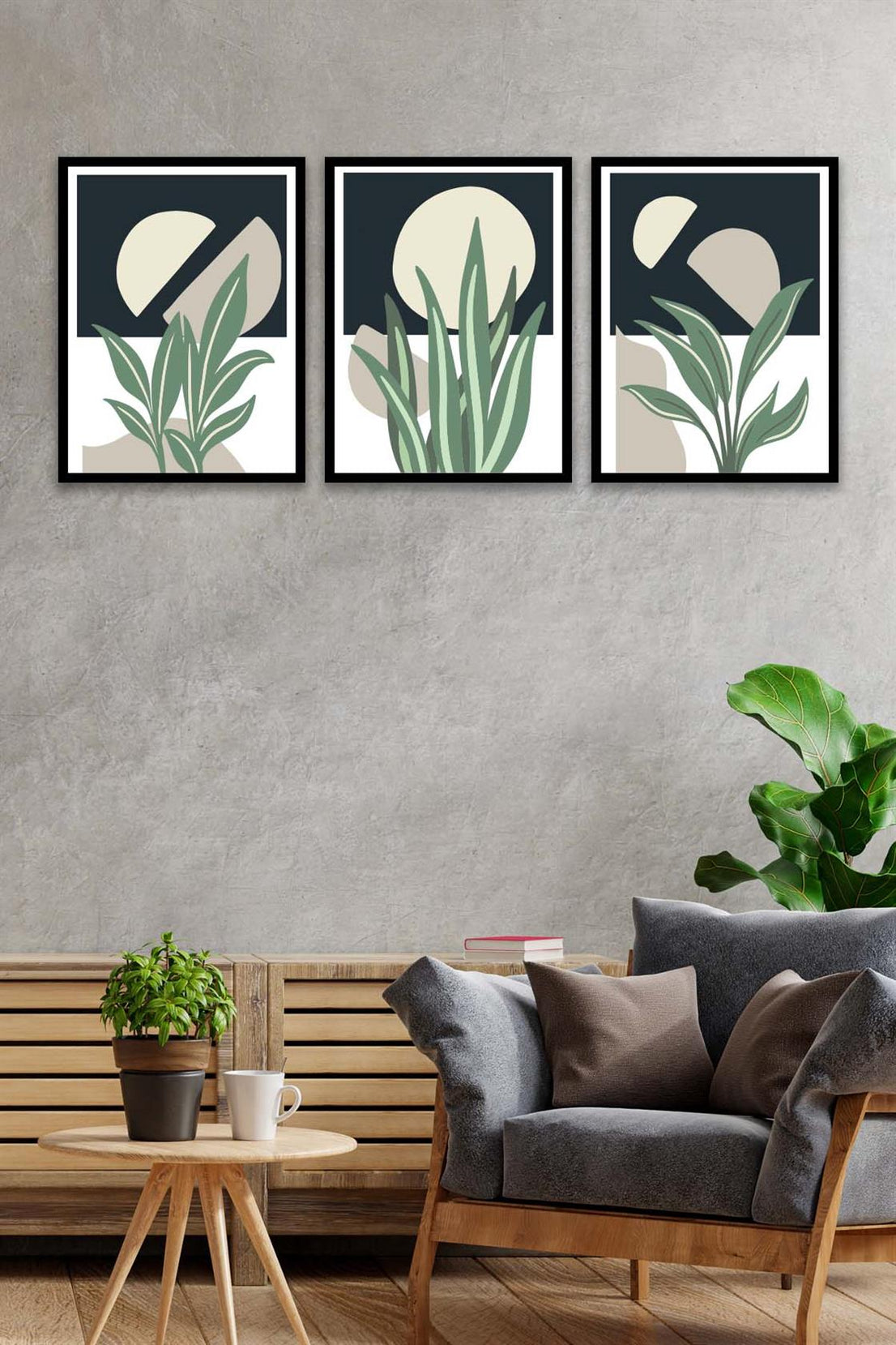 3 Parça Geometrik Şekiller Sanatsal (Siyah çerçeve görünümlü) Uv Baskı Mdf Tablo Seti