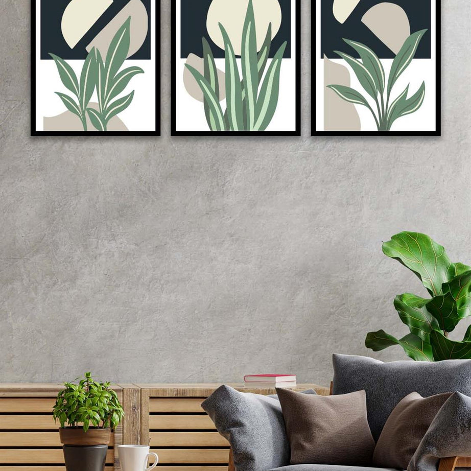 3 Parça Geometrik Şekiller Sanatsal (Siyah çerçeve görünümlü) Uv Baskı Mdf Tablo Seti