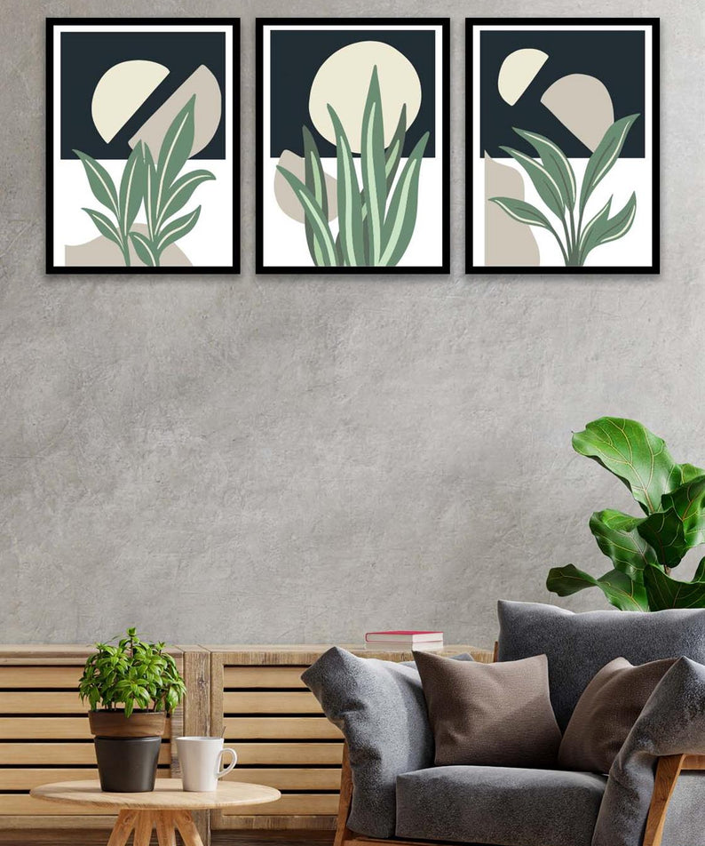 3 Parça Geometrik Şekiller Sanatsal (Siyah çerçeve görünümlü) Uv Baskı Mdf Tablo Seti