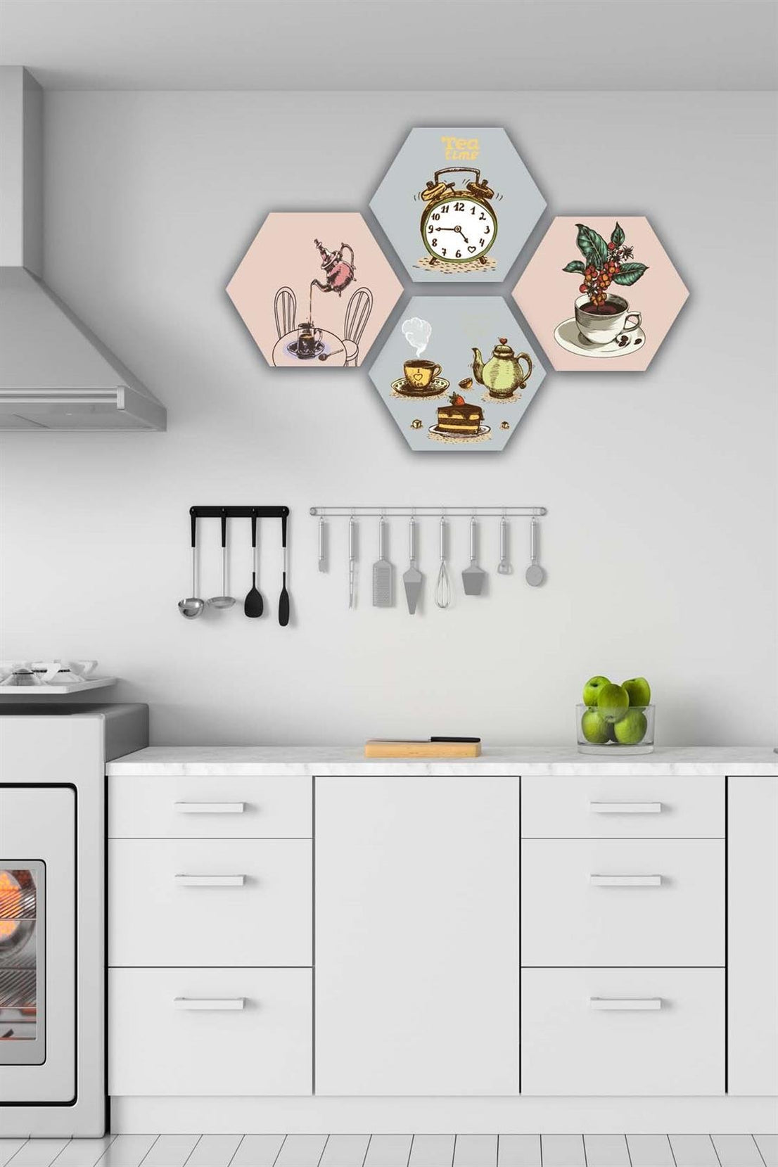 4 Parça Altıgen Petek Tasarım Mdf Tablo Seti