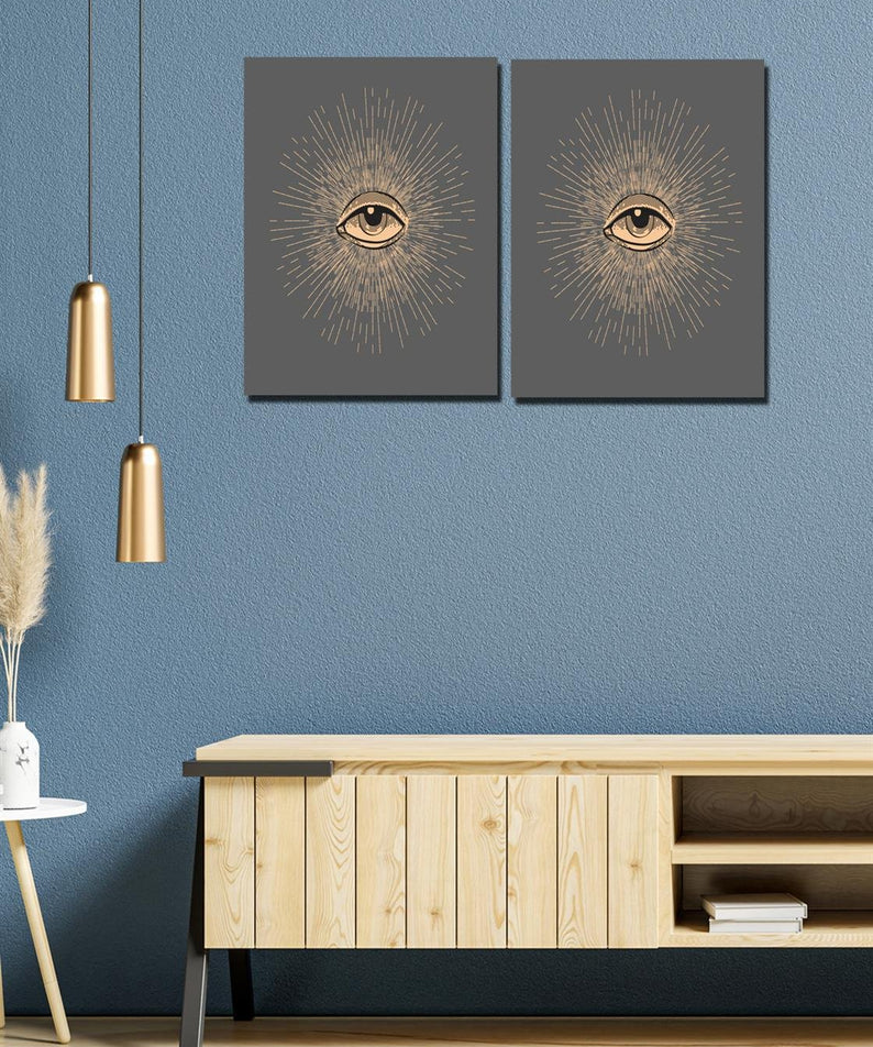 2'li sanatsal göz tasarım tablo seti
