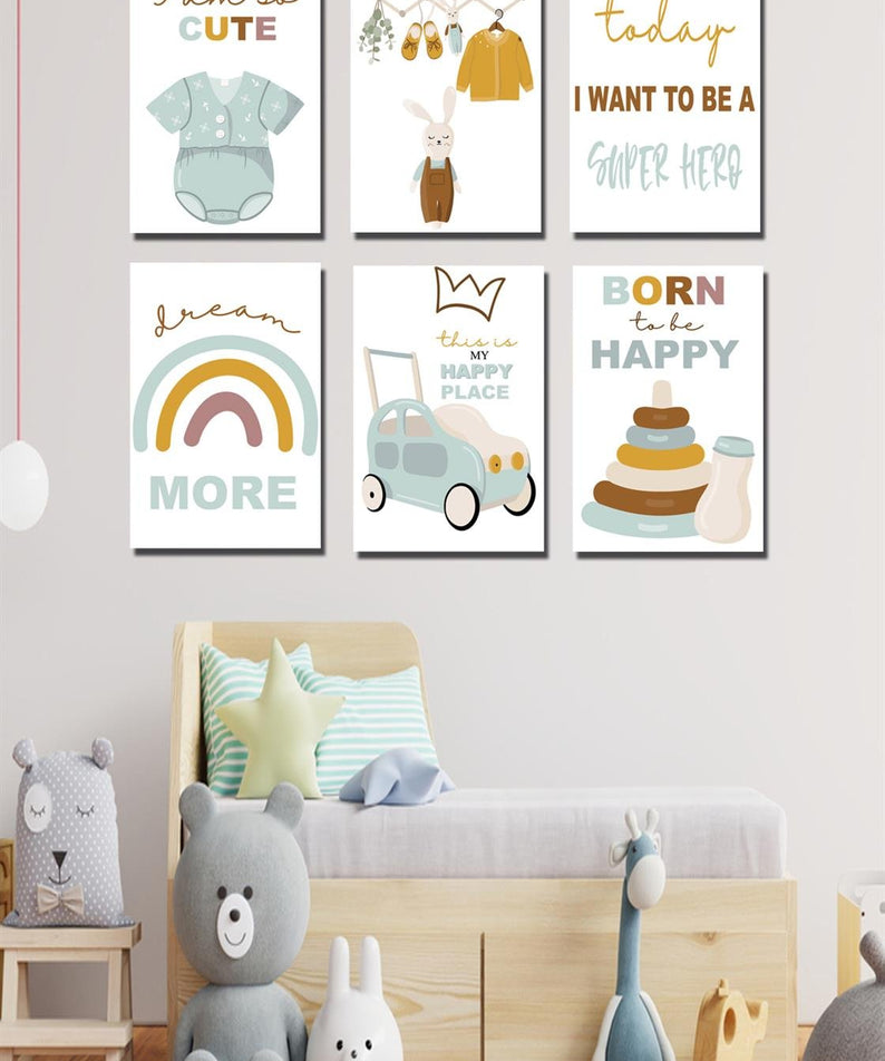 6 parça çoçuk odası tablo seti dijital baskı